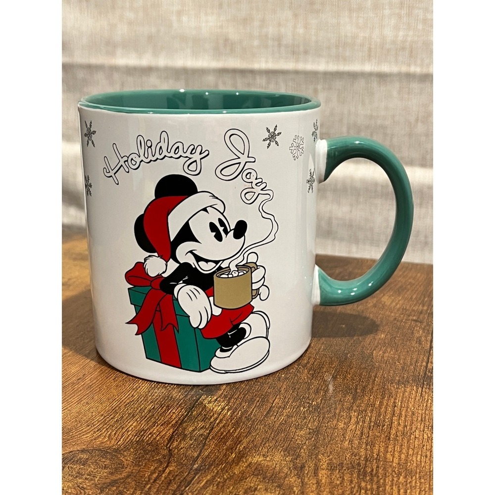 Disney Mickey Mouse Holiday Joy Coffee Mug Christmas Snowflakes 20oz